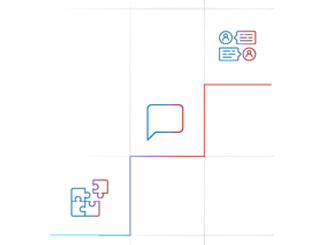 Abstract graphic of a puzzle, chat bubble and conversation bubble